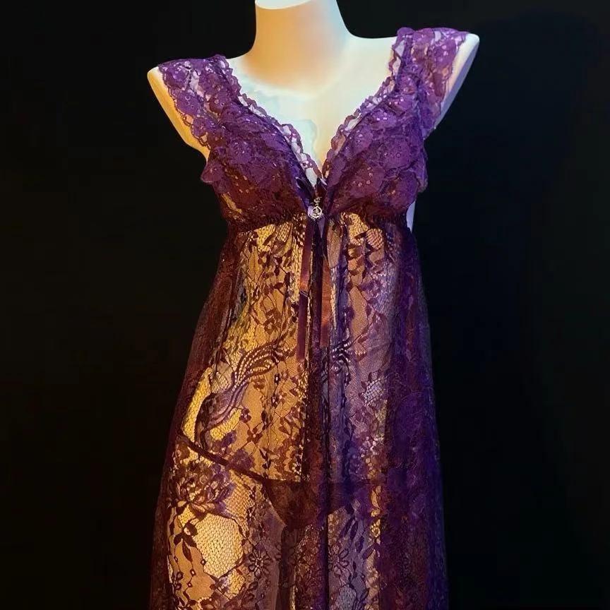 时尚通用五分裤性感有弹性蕾丝女睡裙轻奢无袖长款