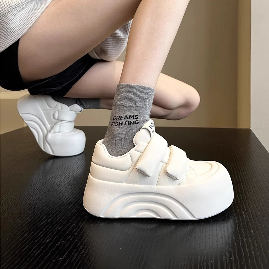 魔术贴厚底松糕增高丑萌大头面包小白鞋子女2025春季新款爆款板鞋