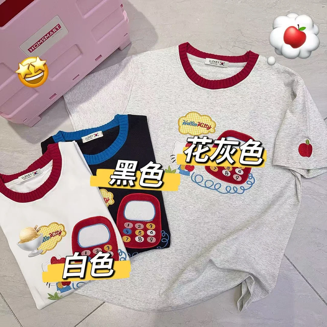 小雅姐姐  夏季减龄刺绣电话猫咪休闲短袖T恤IP32