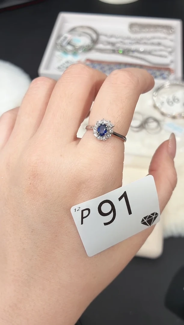 戒指蓝宝石银S925镶嵌多样性发一P91