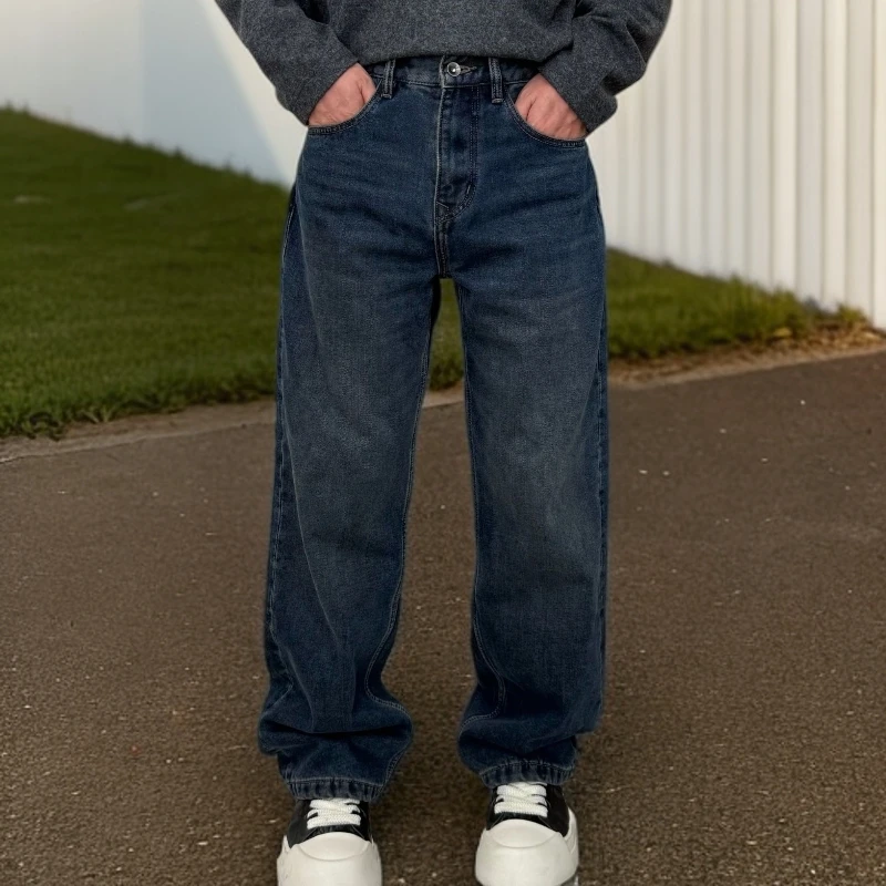 秋冬（内里植绒）中直筒微锥简约时尚百搭洗水厚款男士休闲牛仔裤