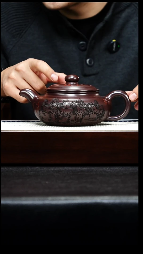 茶壶紫砂宜兴紫砂 仿古（马到成功）石红 柳高辉 h644