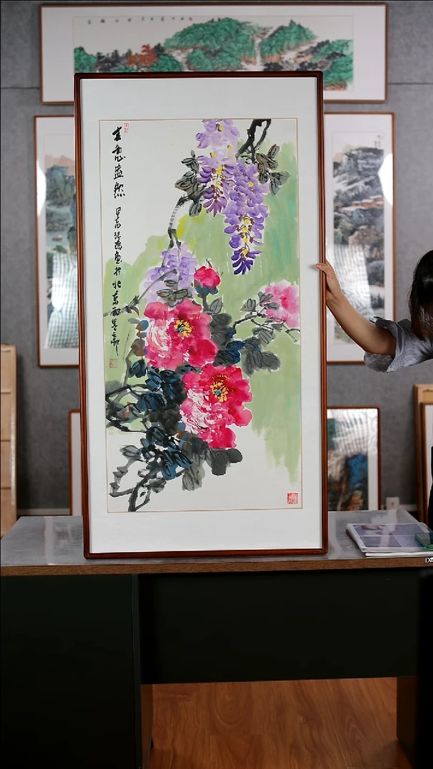 国画汪琼《春意盎然》手绘含框122*62