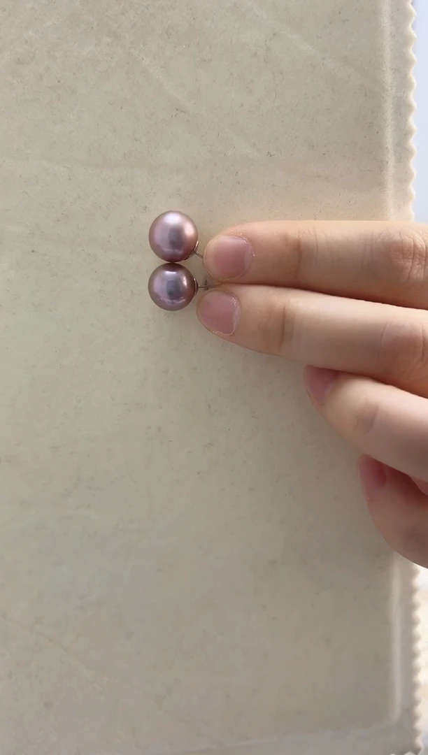 银S925镶嵌耳饰淡水珍珠11-12紫色耳钉