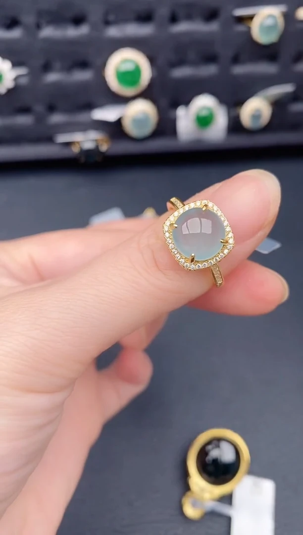 银S925镶嵌戒指翡翠天然a货翡翠355