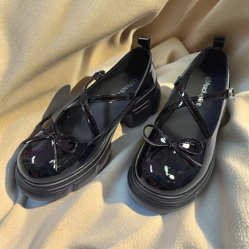23759-3厚底鞋女配裙子2025新款英伦风百搭日系jk复古玛丽珍单鞋