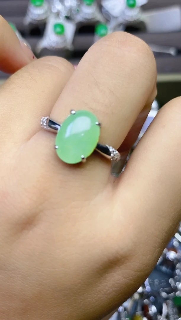 翡翠戒指银S925镶嵌百内无证书