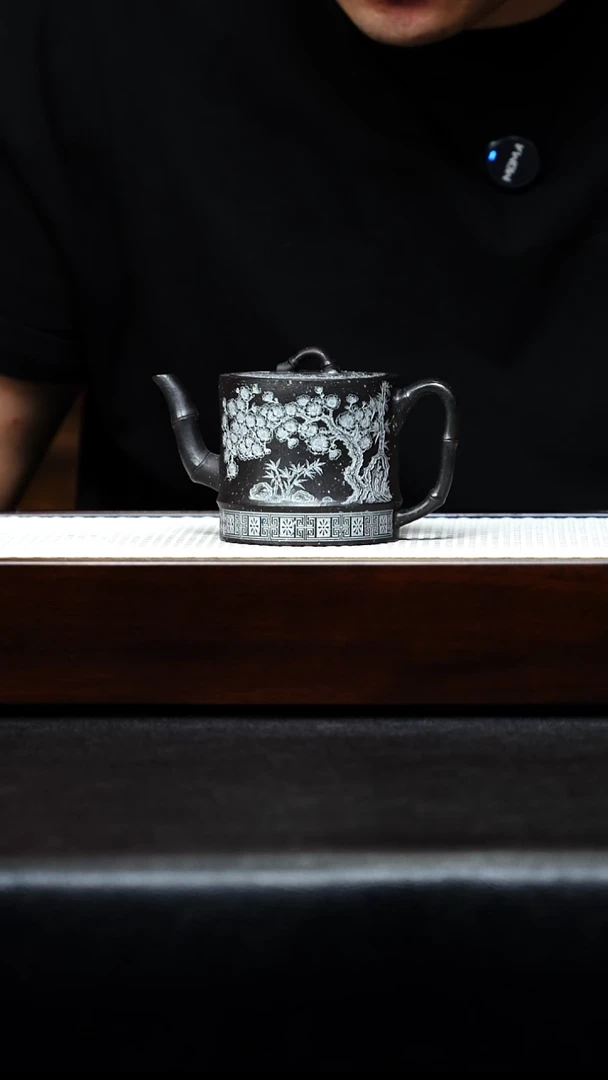 茶壶紫砂宜兴紫砂 竹段壶 高黑料 李志佩 260cc h569