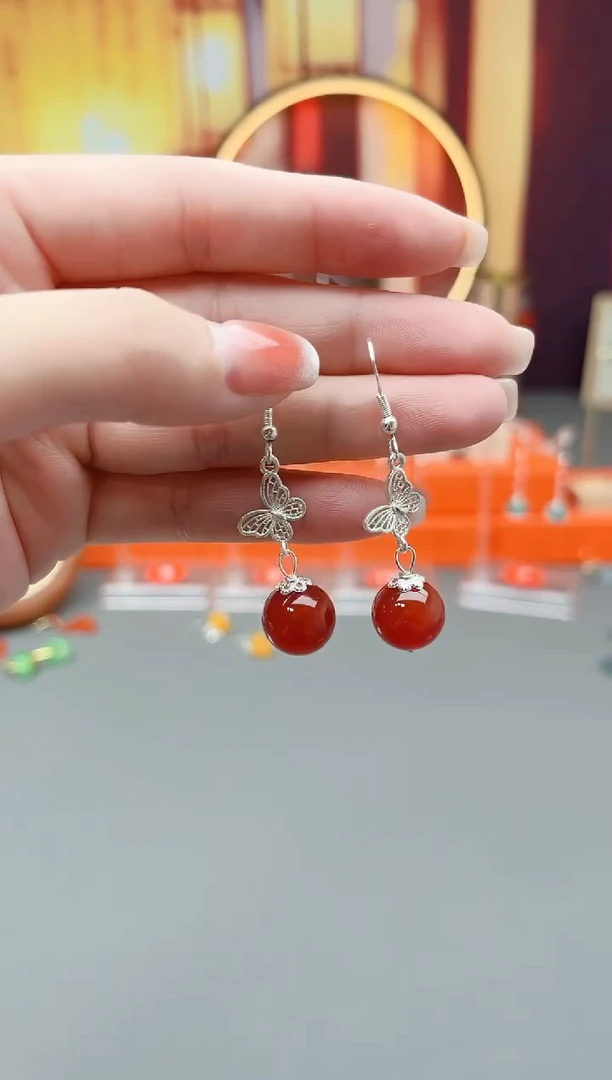 银S925镶嵌耳钉玛瑙/玉髓417