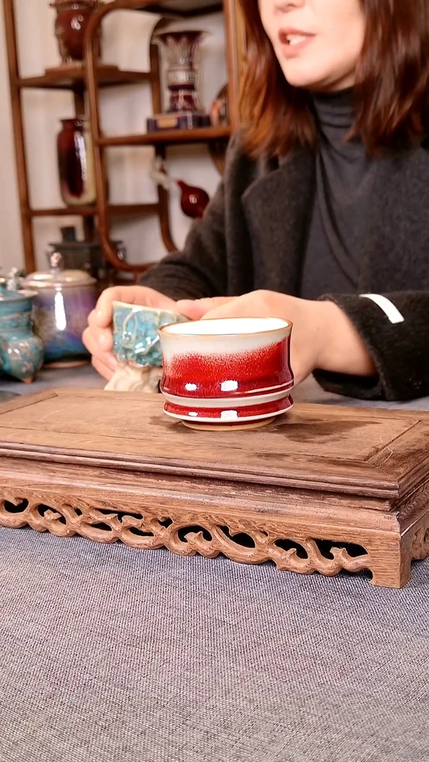 瓷片竹节杯 土魂钧瓷