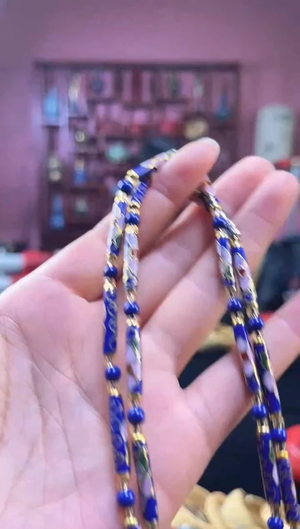 非遗技艺 景泰蓝竹节项链 蓝色