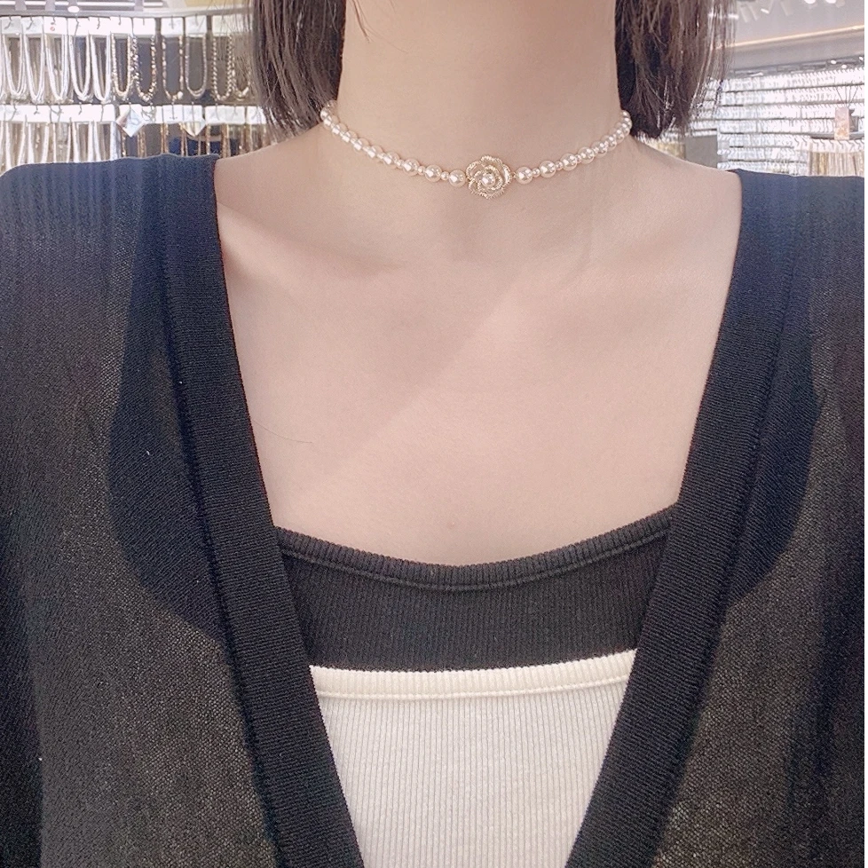 铜合金项链 山茶花高级简约项链117