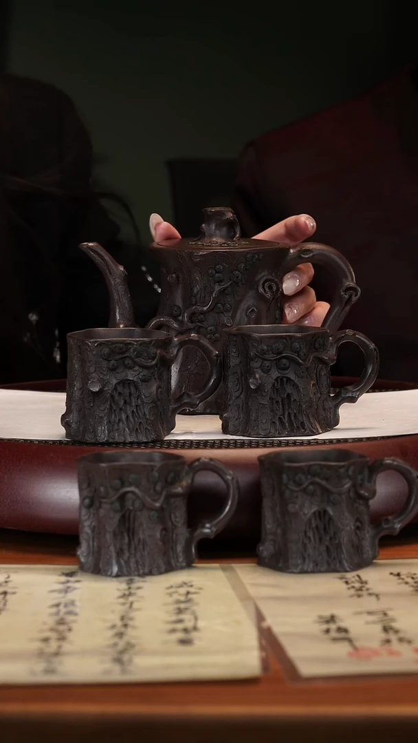 【闪购商品】紫砂茶壶2-85ZCP松桩套组老紫泥330cc