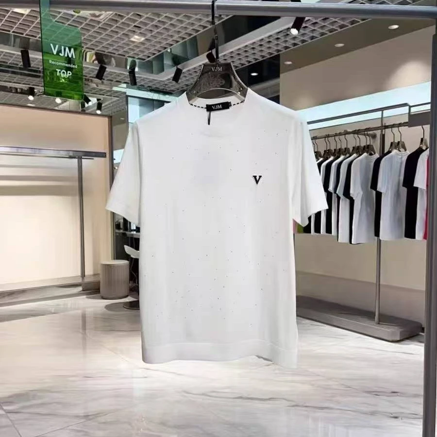 2025新款男士时尚烫钻纯色高品质轻奢针织短袖打底衫-326