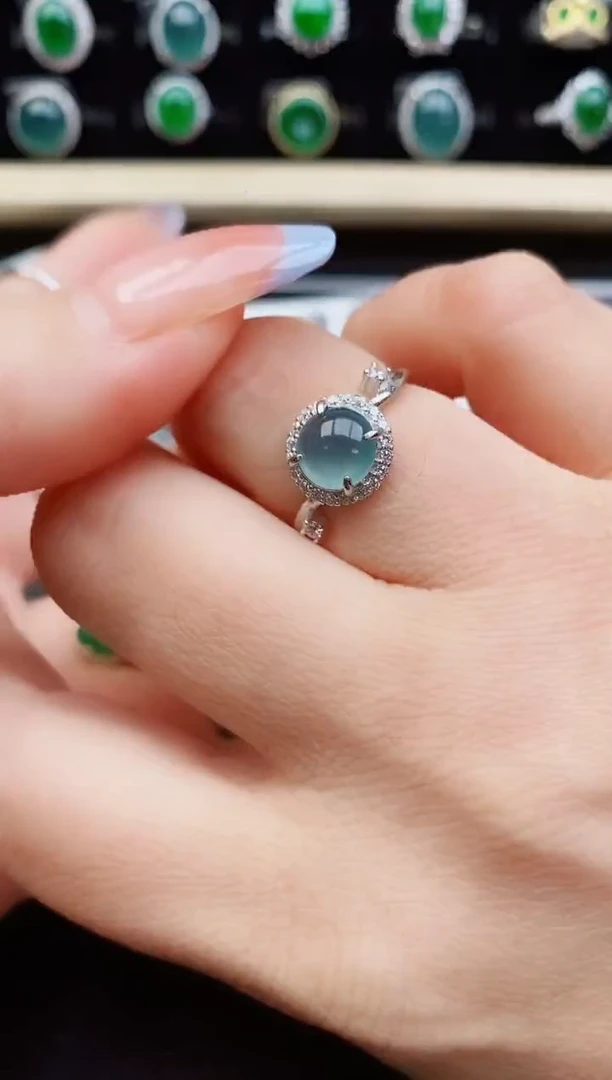 翡翠戒指银S925镶嵌50850