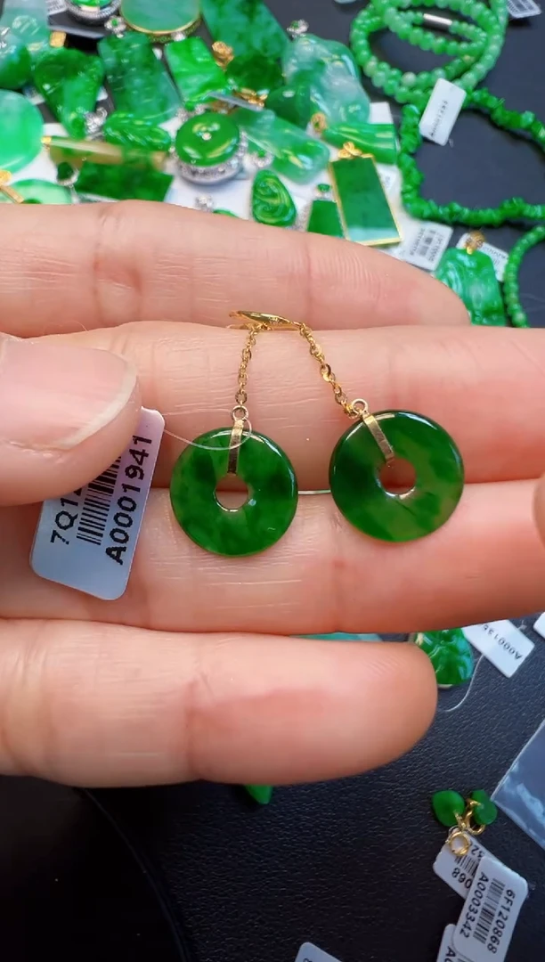 【闪购商品】翡翠吊坠(不含链)18K金镶嵌1680一对