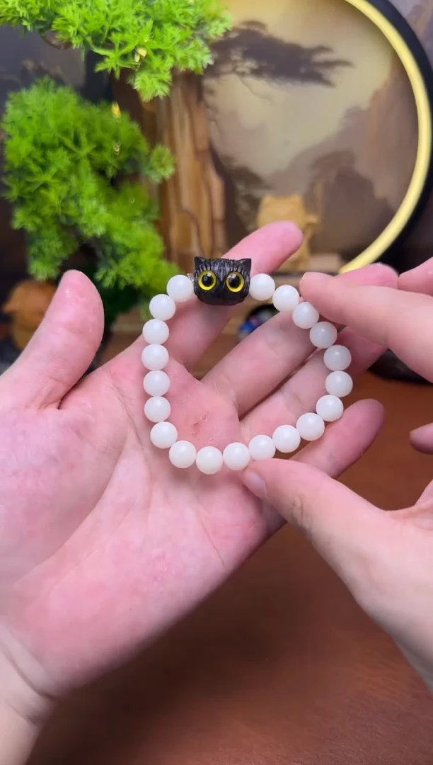 菩提手串/手链白玉菩提猫猫头圆珠单圈