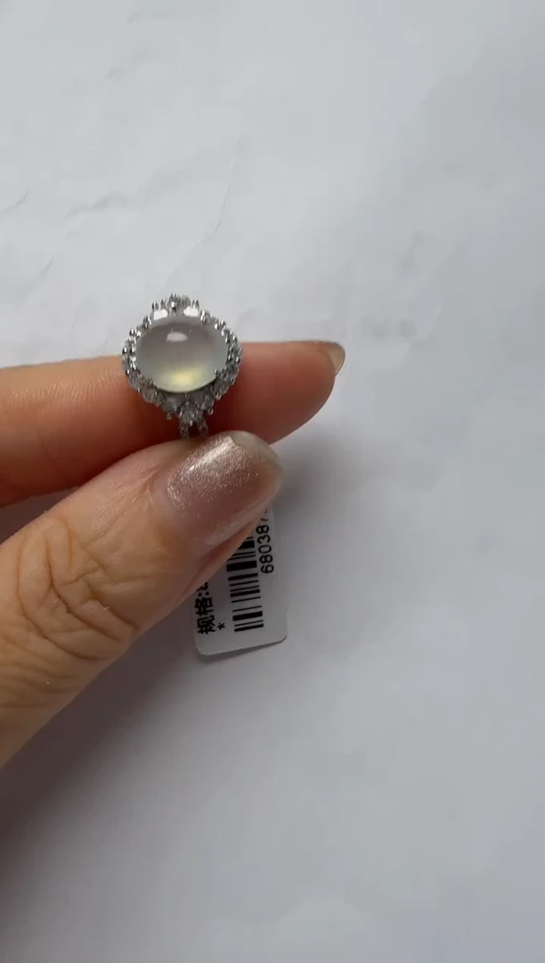 翡翠戒指银S925镶嵌925银镶缅甸A货翡翠戒指