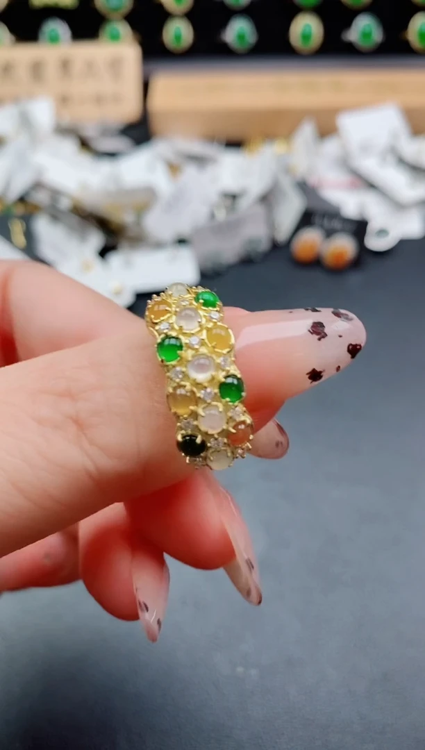 银S925镶嵌戒指翡翠1