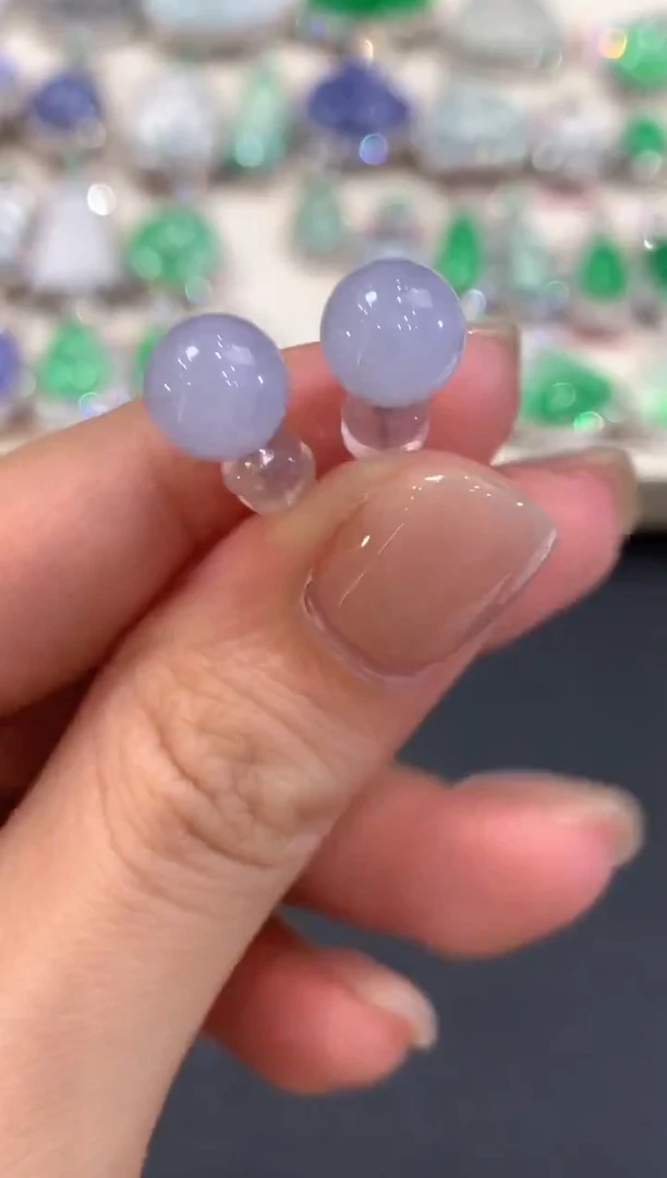 18K金镶嵌翡翠耳饰a14紫货有色差