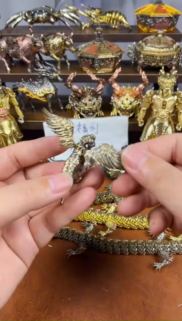 如虎添翼黄铜把件小号