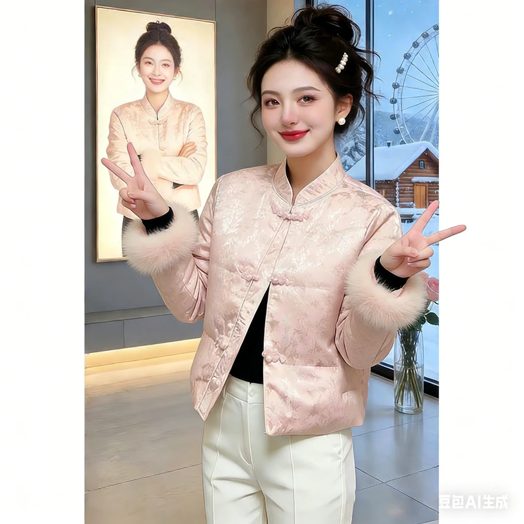 【玉堂春慢】优雅显贵气国风棉服女2025冬季新款提花高级感棉衣外套