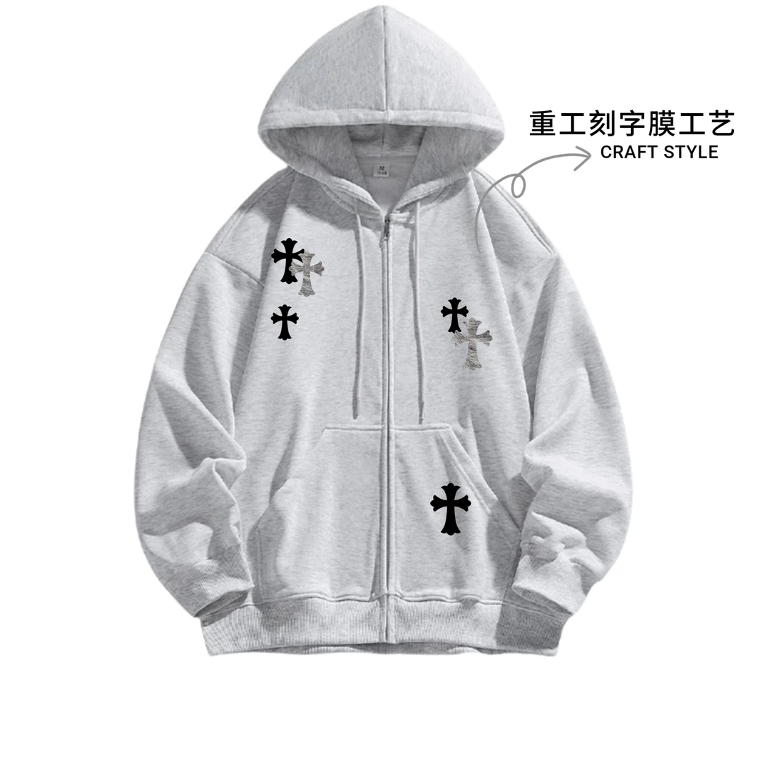 CP297 纯棉华棉春秋季潮牌开衫拉链连帽卫衣