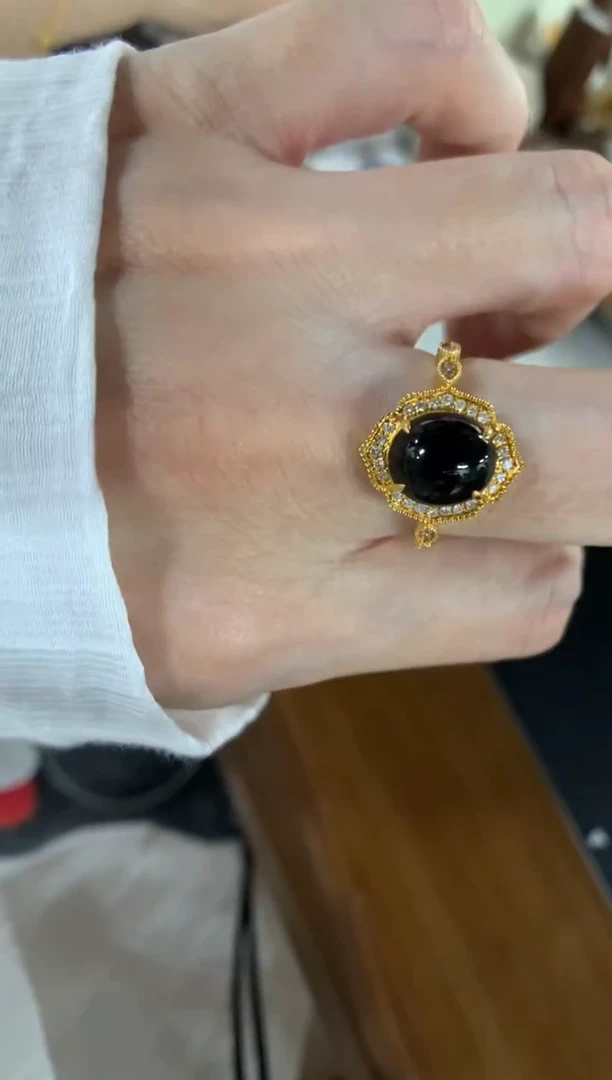 翡翠戒指18K金镶嵌戒指14圈上下两个圈口免费改