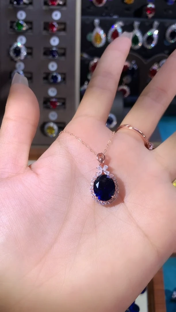 蓝宝石颈饰银S925镶嵌1012玫瑰金