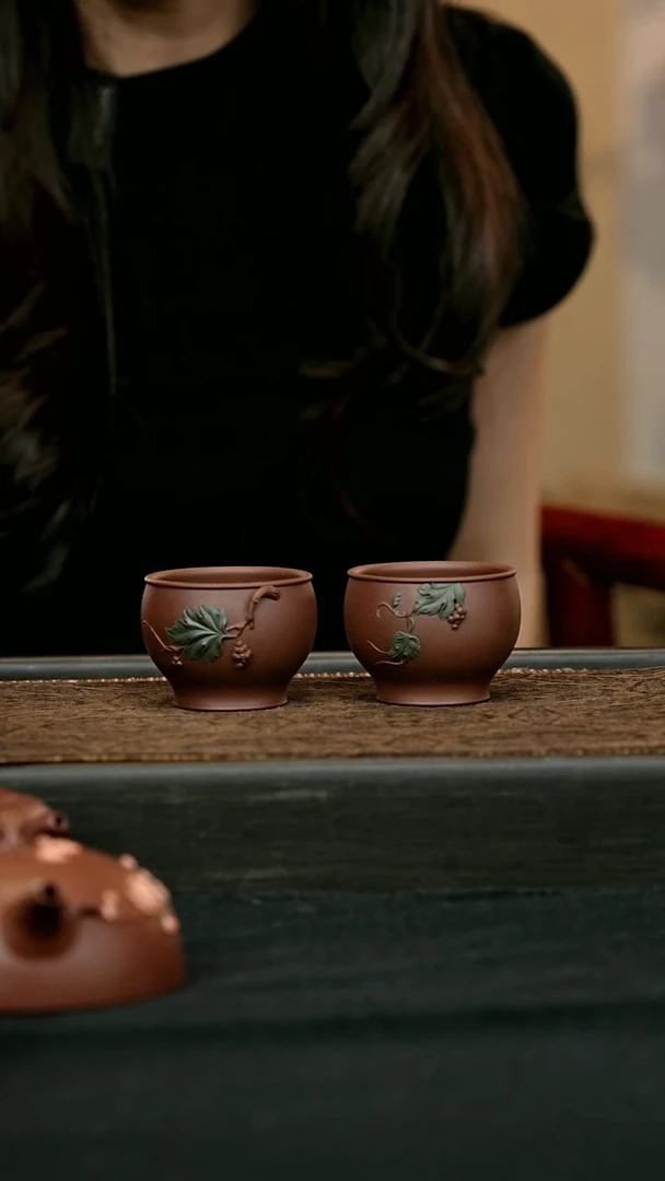 茶壶紫砂全手贴花葡萄杯一支（随机发）