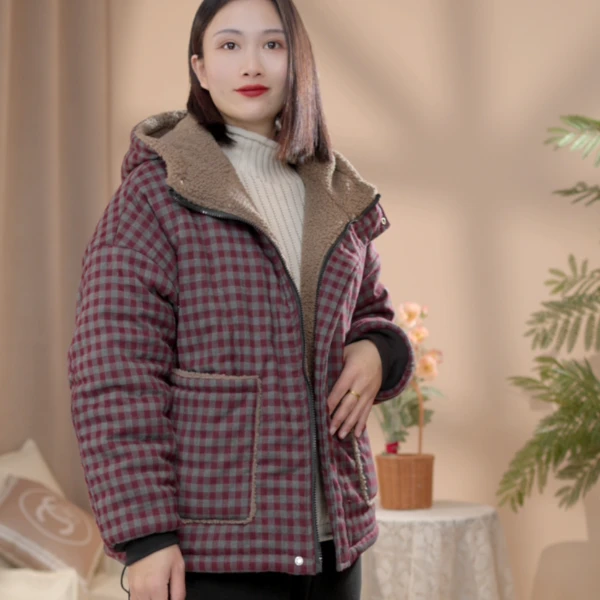 【双面穿】2024冬季新款休闲百搭双面穿加厚棉衣连帽保暖棉衣加绒女