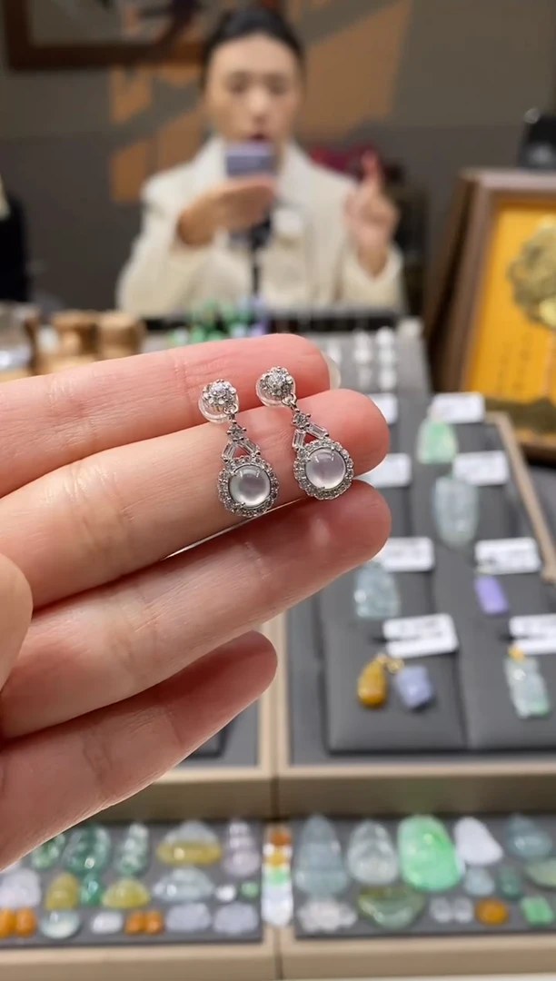 银S925镶嵌翡翠耳饰耳饰