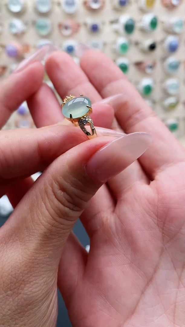 银S925镶嵌戒指翡翠天然缅甸翡翠A货111-6-2