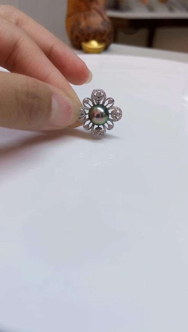 银S925镶嵌耳饰海水珍珠9-10mm