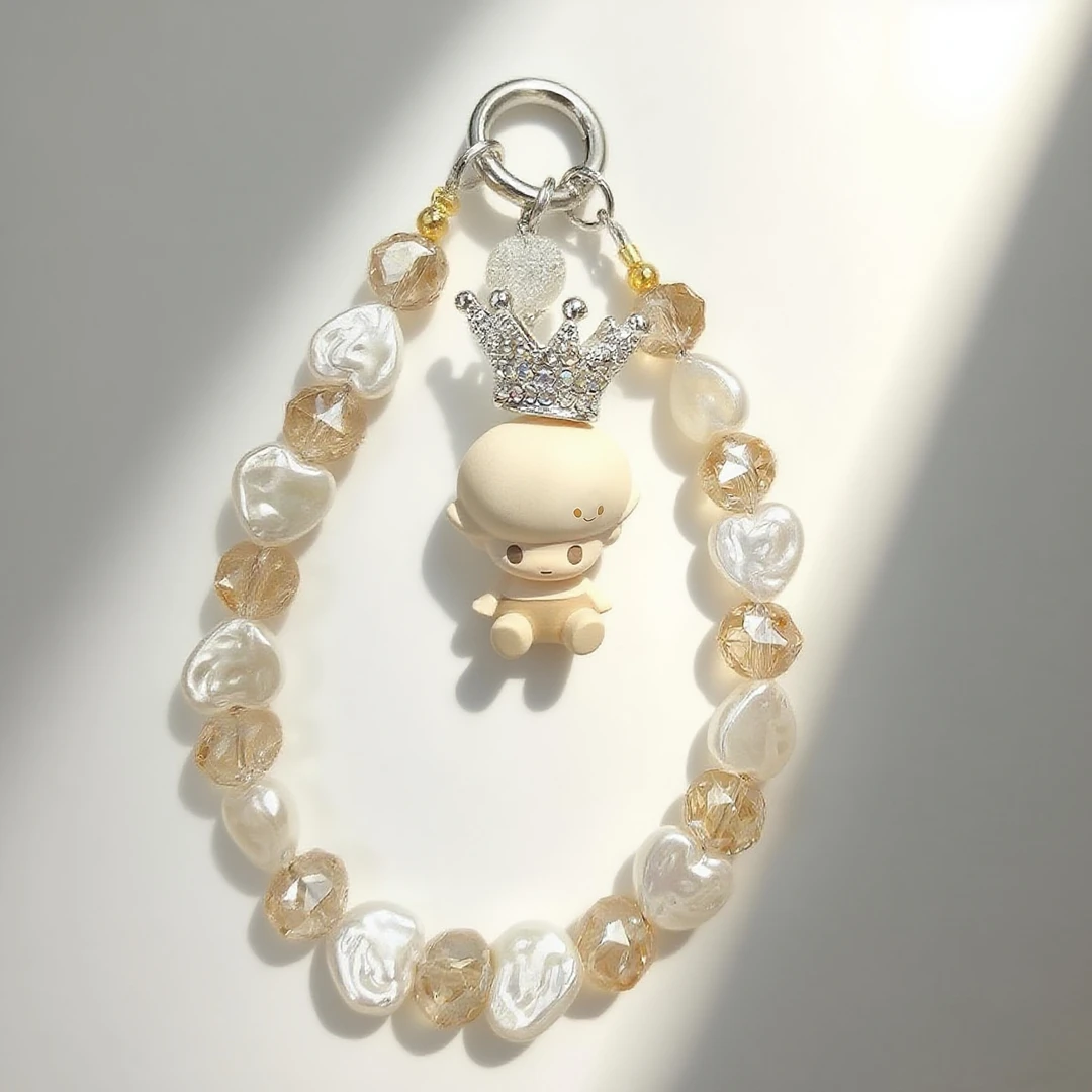 新款泡泡皇冠王子可爱卡通手工串珠手机链钥匙扣手腕款包包挂饰