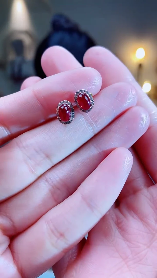 银S925镶嵌耳饰红宝石耳饰