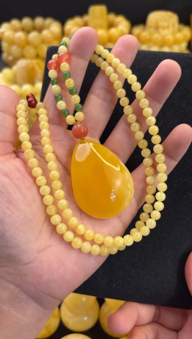 蜜蜡颈饰未镶嵌俄料蜜糖妖花水滴毛衣链