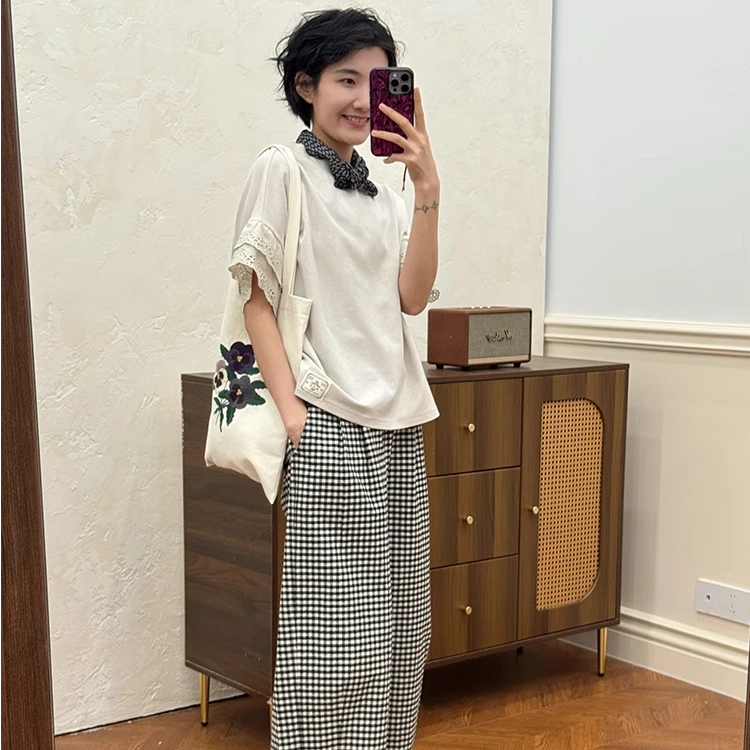 浪清/女装推荐 诺熙娜舒适时尚花边袖口上衣44672#2025夏新款上衣