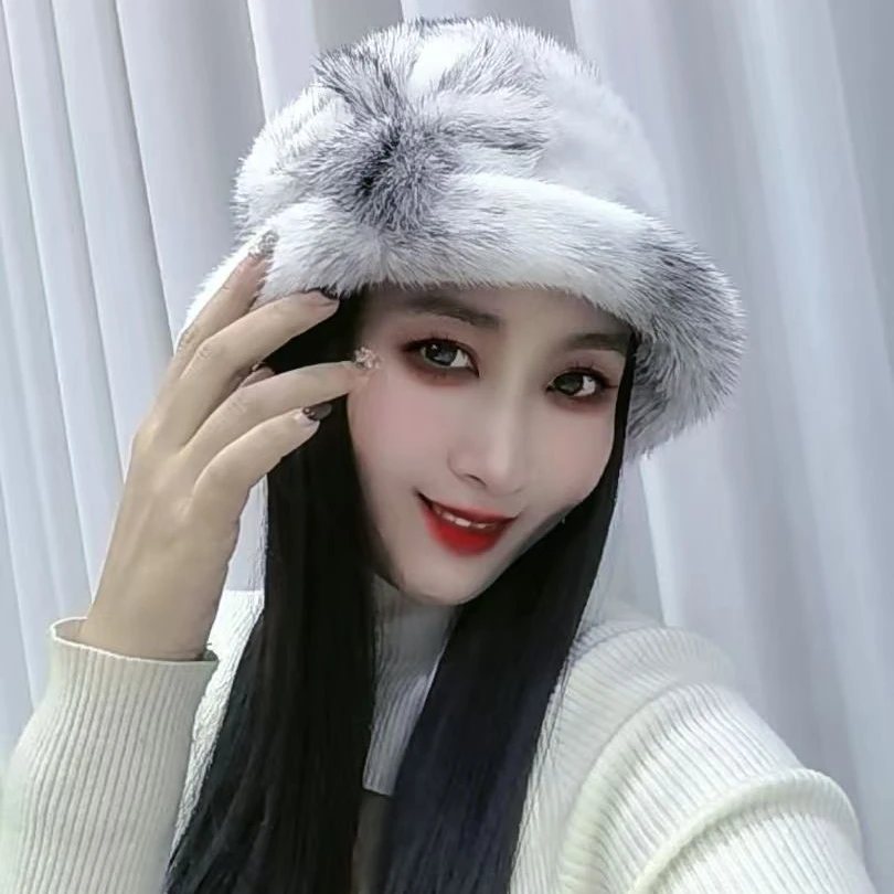 （盘花大礼帽）新款保暖洋气女士40-50岁水貂大礼帽女士冬季帽子