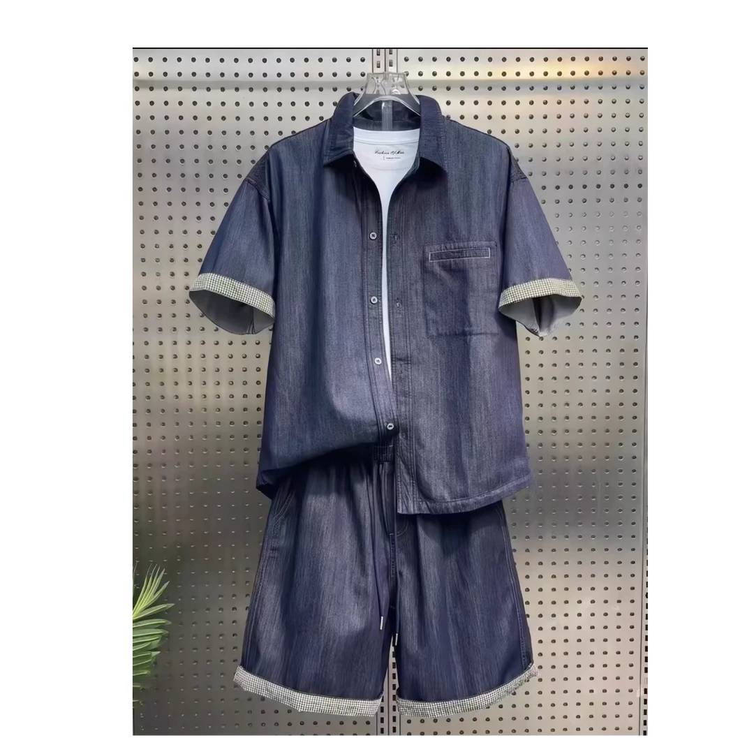 夏季套装 简约原宿风百搭莱赛尔水洗牛仔套装G26-13/B0(木)