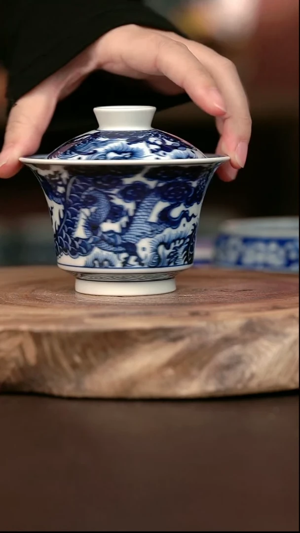 手绘微瑕 高温现代瓷 气窑  五龙大马蹄150C