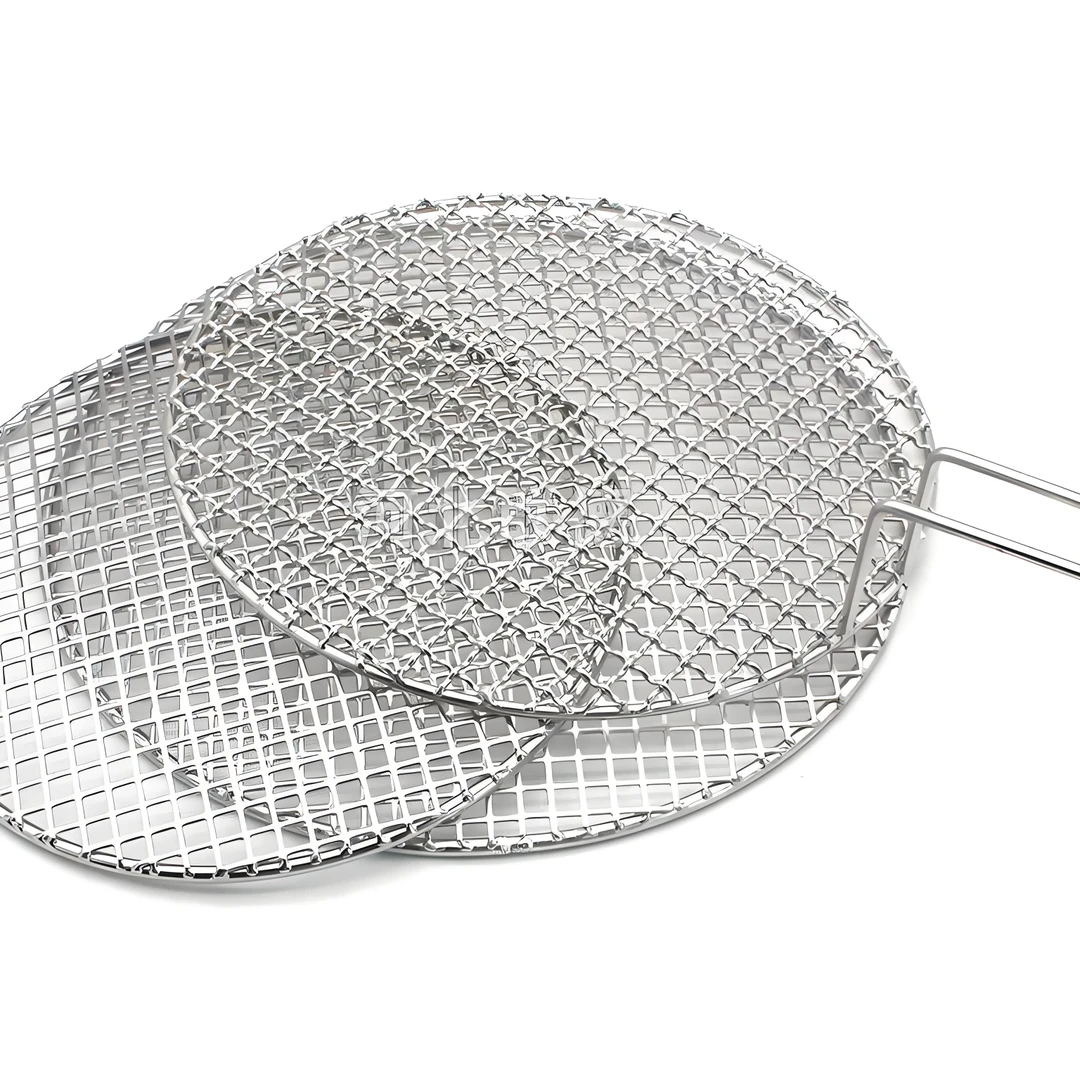 圆形带把手不锈钢烧烤网加粗加厚户外韩式烤肉熏肉篦子