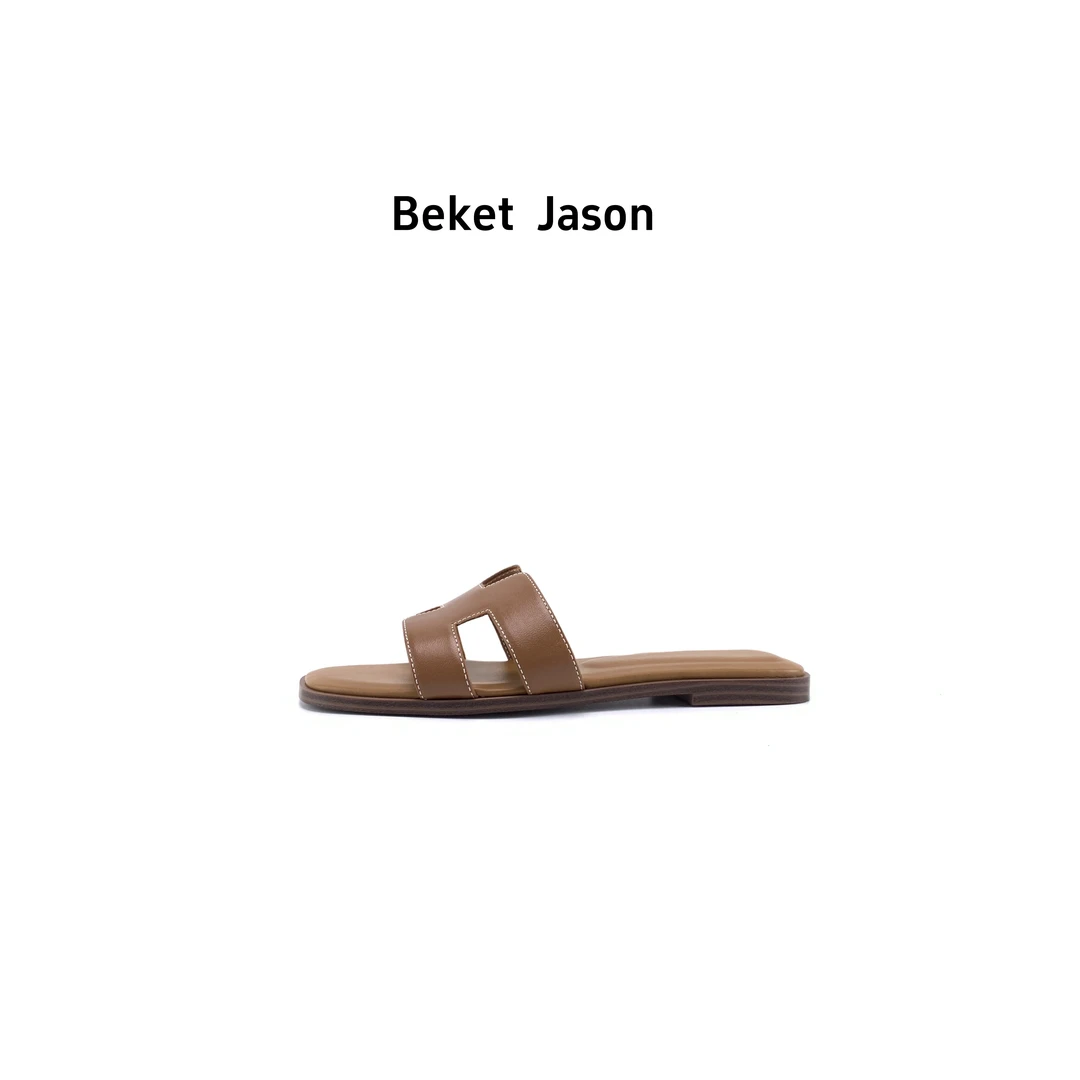 Beket Jason平底真皮一字拖H型凉拖D1258