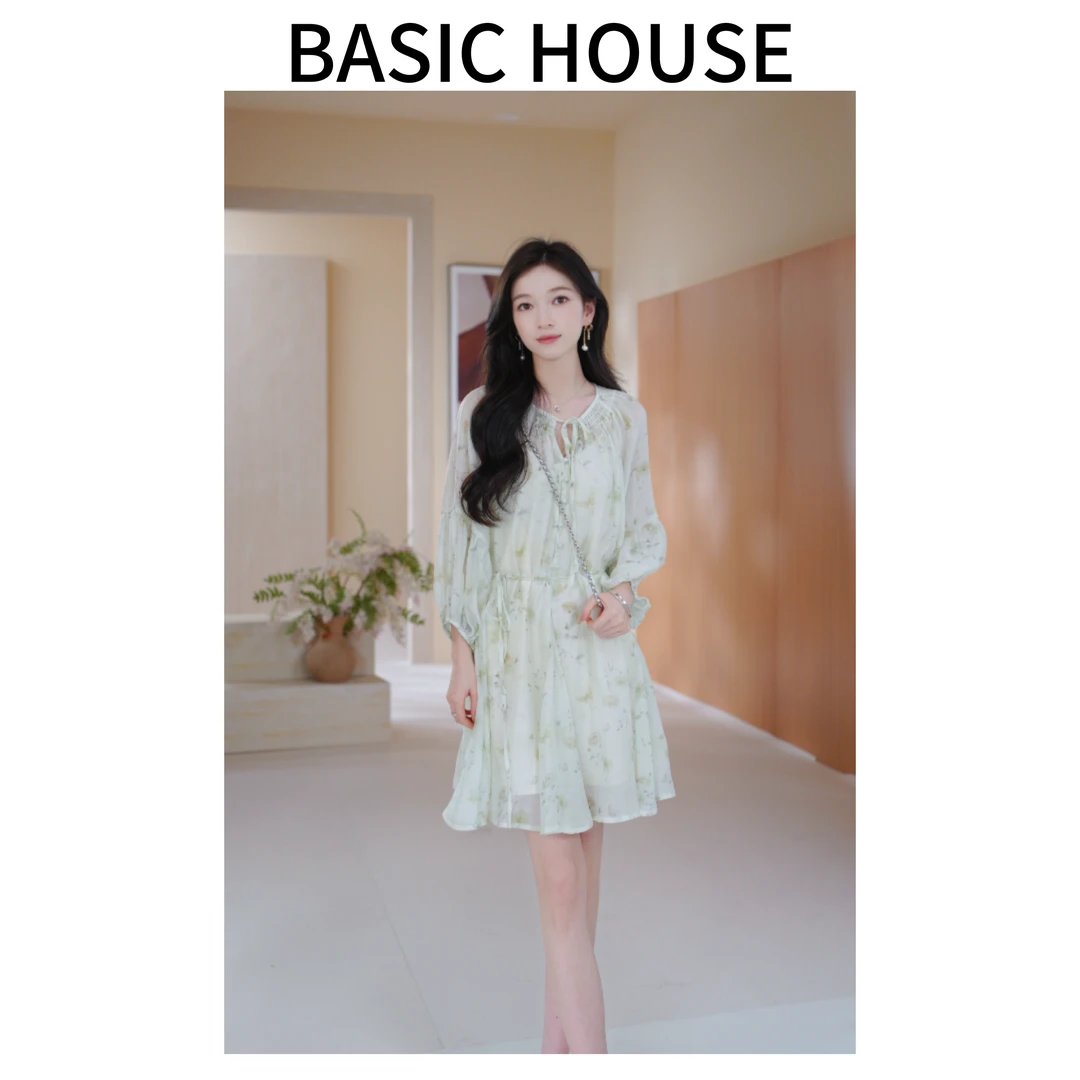 Basic House/百家好春夏新款碎花气质显瘦时尚减龄百搭连衣裙女M