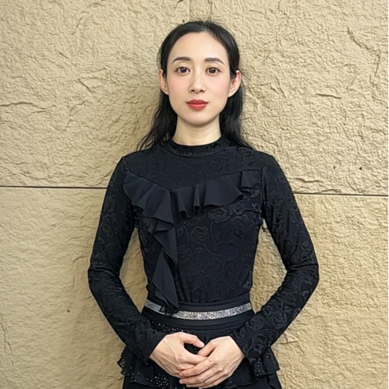 欢舞阁吉特巴摩登交谊舞气质圆领提花长袖广场舞女上衣服A0825