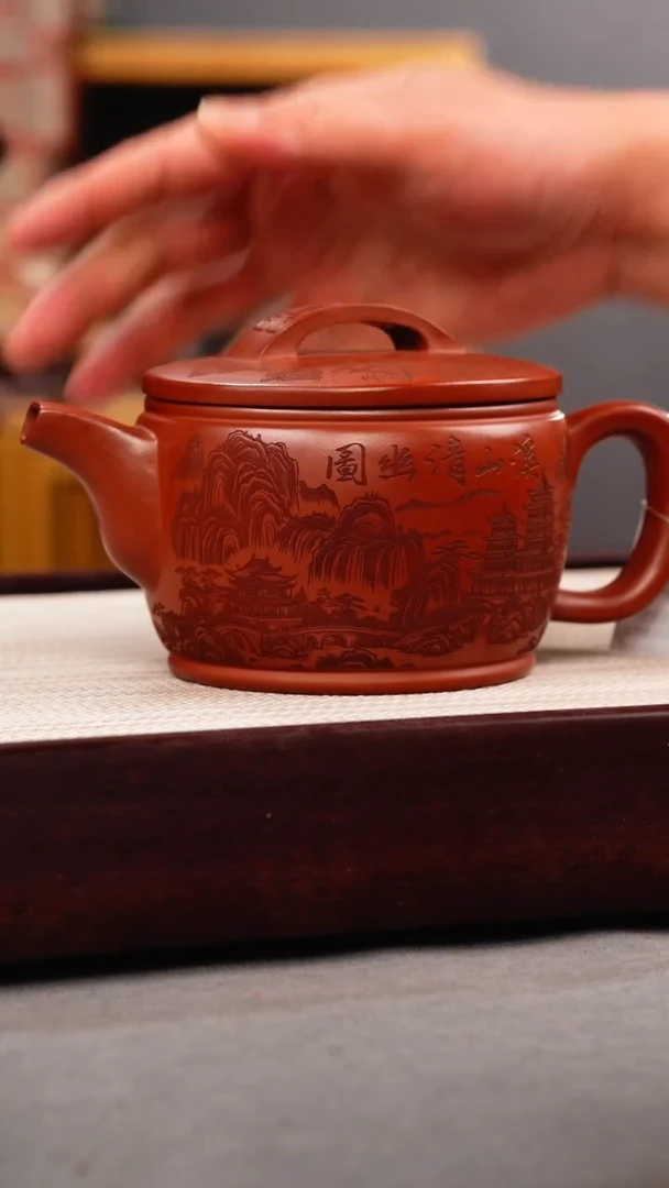 茶壶紫砂龙血砂 汉瓦 刻绘