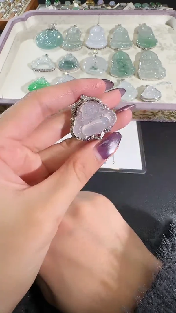 吊坠(不含链)18K金镶嵌翡翠【源头工厂】钻石镶嵌