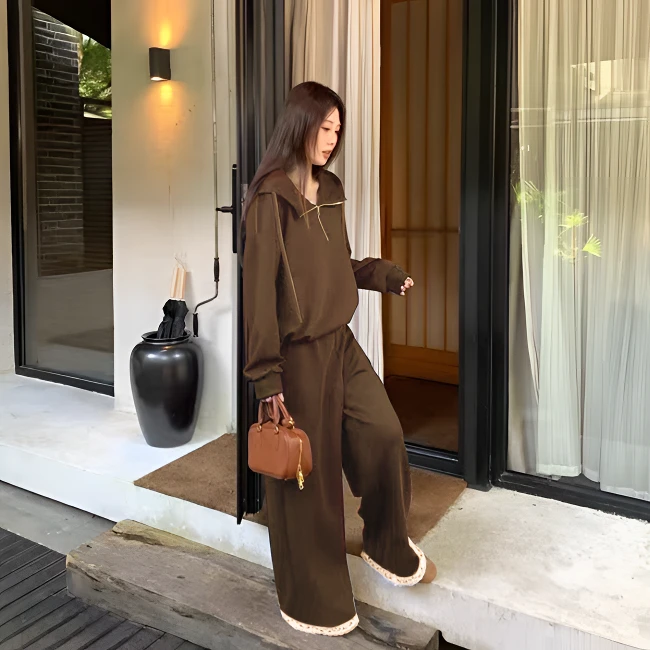 蕊柏斯新款小个子套装休闲时尚宽松减龄连帽卫衣+蕾丝花边裤子