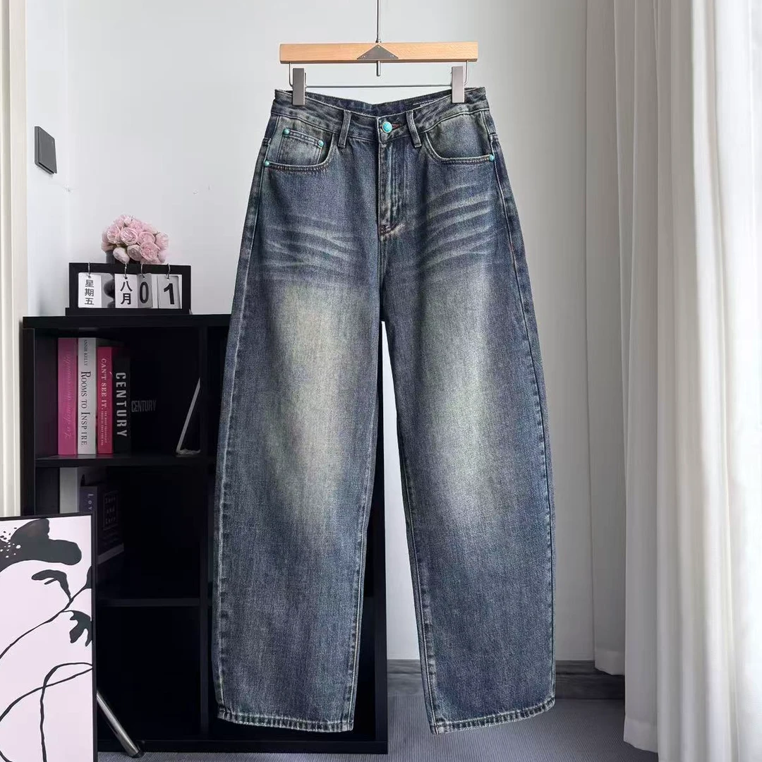 2025秋季男士微弯刀牛仔直筒裤做旧水洗软牛仔20674N