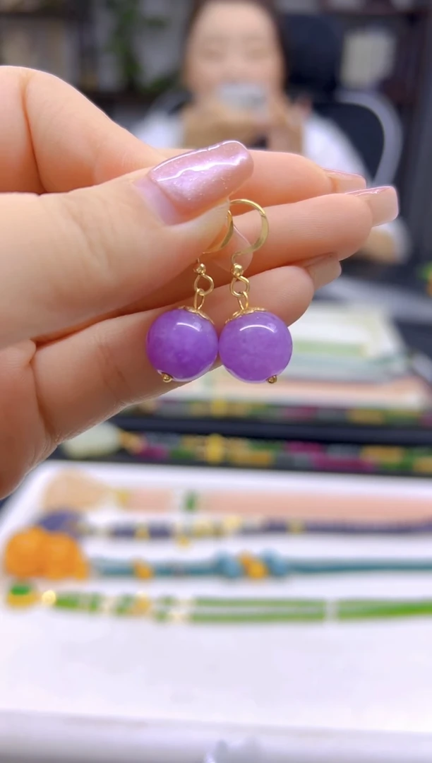 翡翠14K金镶嵌耳饰DIY款E494